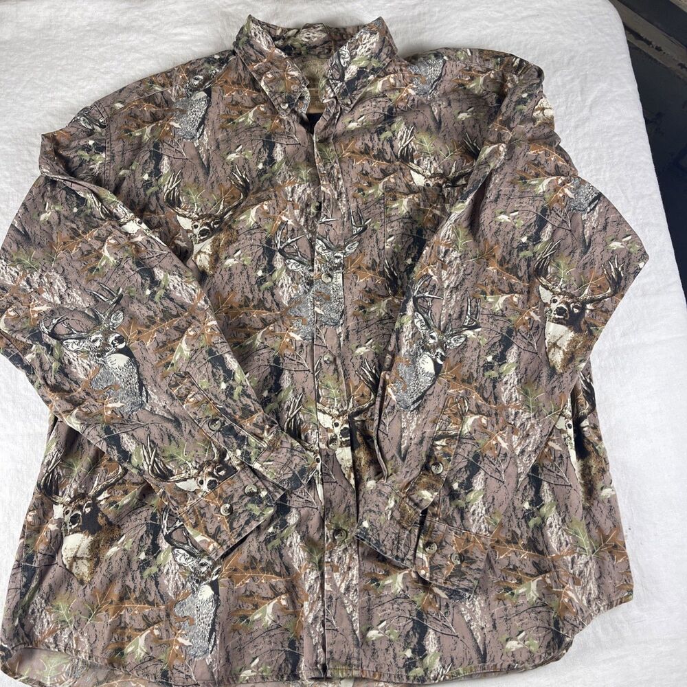 Buckhorn River XL Long Sleeve Button-Down Shirt With All Over Deer Camo Print